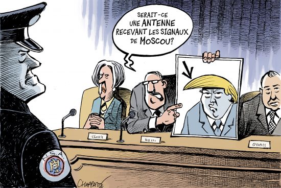 Dessin de Chappatte: <br> Serait-ce une antenne recevant les signaux de Moscou ?